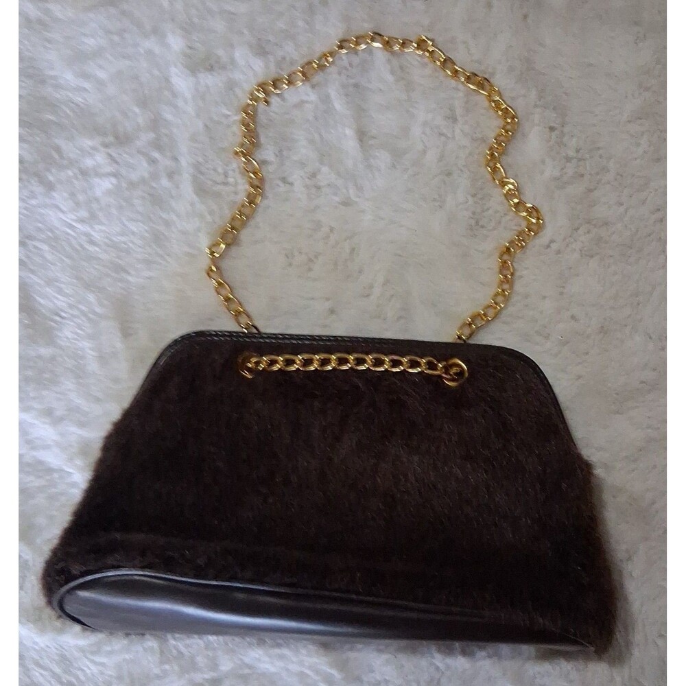 Vintage Victoria Secrets Furry Clutch Evening Bag with Gold Chain furry